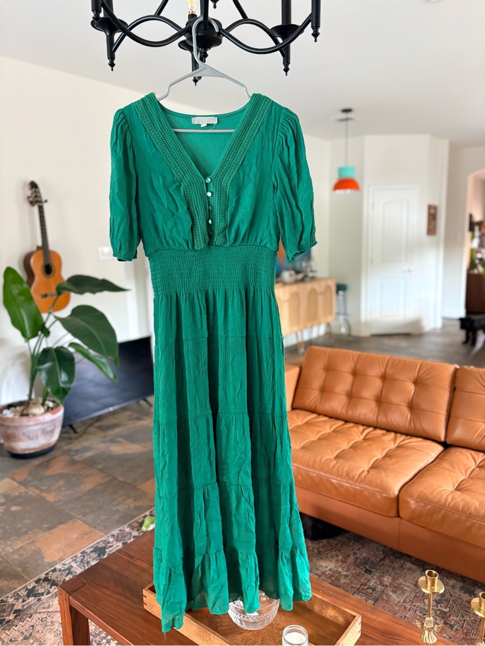 Green V-Neck Women's Maxi Dress